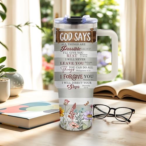DUUV Christian Tumbler 40oz, Insulated Christian Gifts for Women | Bible Verse Tumbler Leakproof, Religious Gift for Christians, Faith Based Ideal Gift, God Says All Things Possible, 1 Pack - color: Inspiring God