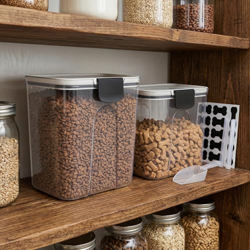 Dog Food Storage Container,4.9/2.9Qt Airtight Pet Food Storage Containers with Scoop, Plastic Cat Food Container with a Stickers & Pen,Dog Treat Container for Dog & Cat Treats,Bird Seed,BPA Free