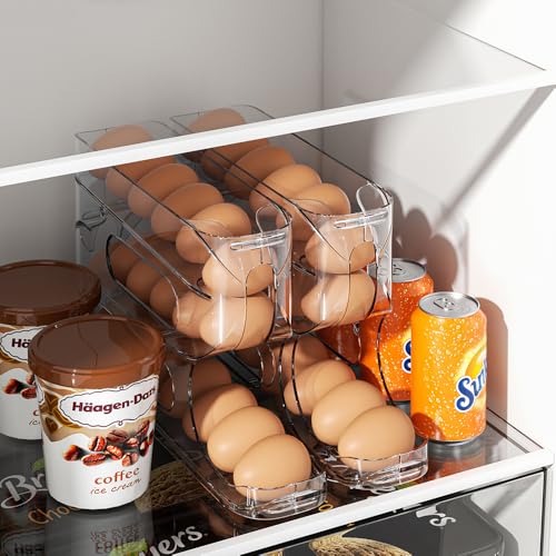 Clear FIFO Egg Holder for Fridge, Egg Dispenser for Eggs 18 Count | 1-Pack Automatic Rolling Egg Organizer for Refrigerator, Space-Saving Egg Roller/Container/Storage for Kitchen Countertop - size: 1 Pack