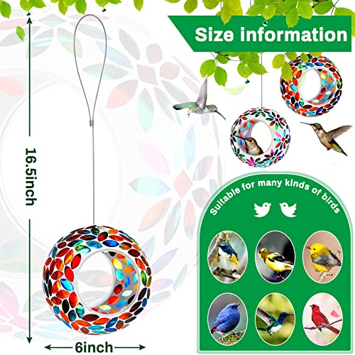 2 Pcs Mosaic Glass Hanging Bird Feeder Round Fly Through Balcony Bird Feeder for Backyard Window Outdoor Garden Deck Porch Decor - style: Elegant,Portable