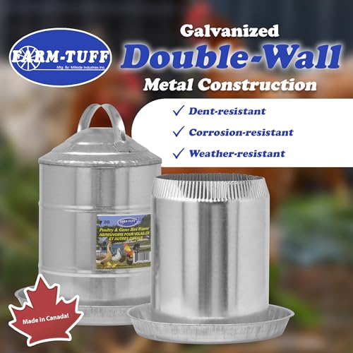 FARM-TUFF Galvanized Poultry Waterer, 2 Gallon Capacity - Double-Wall Poultry Fountain with Cone Top - Automatic Gravity-Fed Water Dispenser for Chickens, Ducks & Game Birds - size: 2 Gallon Capacity