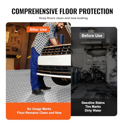 VEVOR Garage Floor Tiles 12 x 12 x 0.53 inch, Interlocking Design Ease of Installation Double-Sided Texture Non-Slip Sturdiness, for Garages, Basements, Repair Shops, Silver, 50 Pack | Easy Installation Double-Sided Texture Non-Slip Sturdiness, Premium PP