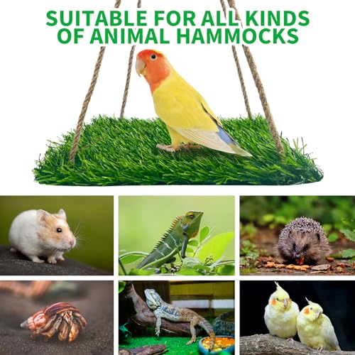 FlidRunest Large Bird Swing Toy, Bird Grass Mat Hammock Swing with Hooks, Parrot Climbing Foraging Toy for Cockatoo,Parakeets,Budgie,Sun Conure, Small to Medium 15.7x7.8 Inches