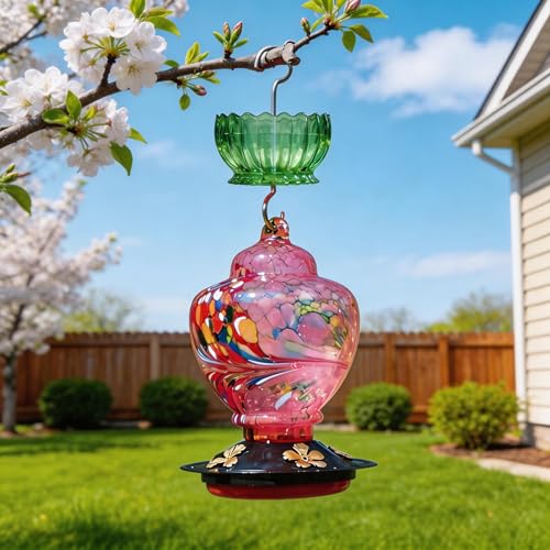 9oz Plastic Ant Moat for Hummingbird Feeder, Green Daisy Insect Guard | Stainless Hooks, Floral Buffer, Transparent Nectar Protector, Water Barrier Blocking Bugs, 9 Ounce/270ml Capacity - color: Green, size: 1PC/Pack