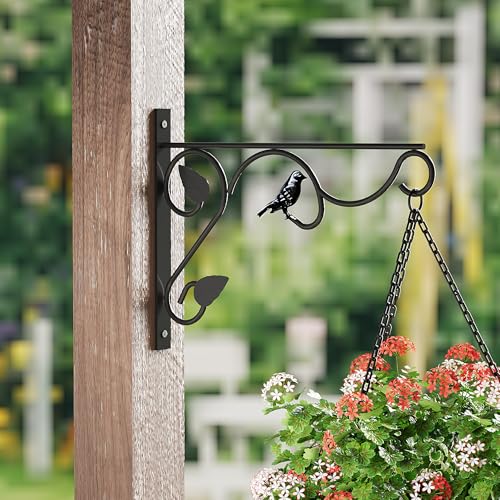 PROWORX 2 Pack 12 Inch Plant Hangers Outdoor Bracket, Bird Design Indoor Wall Mount Metal Heavy Duty Rust-Resistant Bird Feeder Plant Hooks for Hanging Planters, Flower Baskets - size: 12 Inch-Bird-2 Pcs