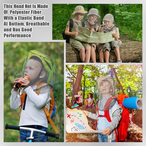 HESTYA 6 Pack Mosquito Head Net Mesh for Hiking & Outdoors Bug Face Netting Over Hat Fishing Gear Insect Protection for Camping, Hiking and Outdoor Adventures(Grey) | Mesh Netting for Insect Protection, Fits over Hats with Elastic, Includes Storage Bags,