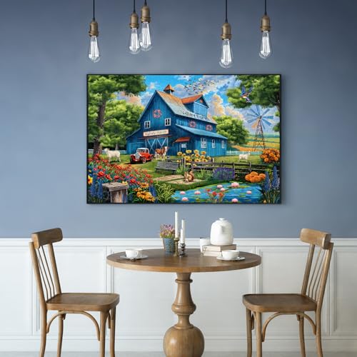 Farm Puzzles for Adults 1000 Pieces, Country Life Nature Landscape Puzzle Features Flower Bird Cow, Barn Puzzles Scenic, Challenging Jigsaw Puzzles - style: Farm Puzzles