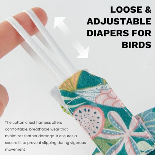 QBLEEV Bird Diapers, Reusable Cockatiel Flight Suit with Adjustable Straps | Parrot pigeon pants urine wet leakproof lining nappy clothes, indoor & outdoor poop control for conures sun parakeet - color: Leaves, size: S