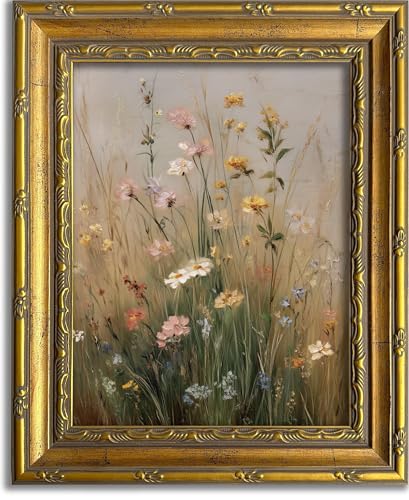 DR.RiftArt Vintage Wildflowers Wall Art, Gold Framed Rustic Floral Decor | Flower Field Meadow Landscape Painting, Canvas Prints, for Bedroom Living Room Office 9x11 inch - color: Vintage Wildflowers, size: 11"L x 9"W