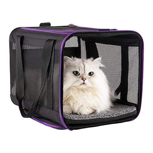 Soft Pet Carrier for Large and Medium Cats, 2 Kitties, Small Dogs. Easy to Get Cat in, Great for Cats that Don't Like Carriers (Black) - color: Black