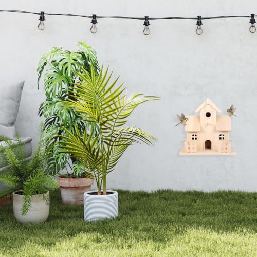 Balacoo Wood Birdhouse 7.87 Inch Unpainted Hanging Nest for Birds | Unpainted solid wood, hanging or tabletop setup, garden patio display, 4.92 x 7.87 x 7.87 inch, check entry size