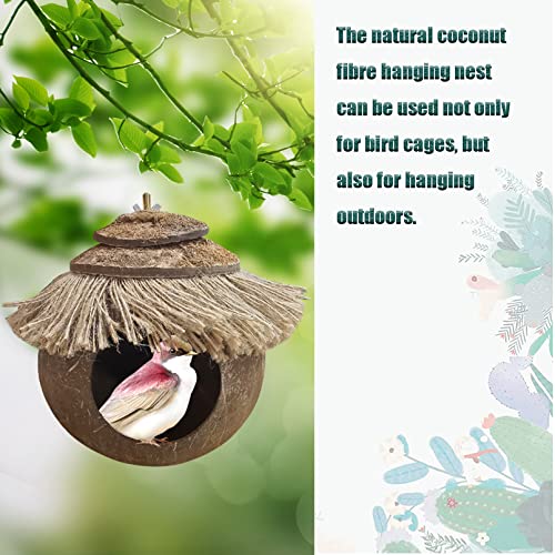 Tfwadmx Natural Coconut Fiber Hanging Birdhouse for Cage, Bird Shell Breeding Nest for Parrot, Parakeet, Lovebird, Finch, Canary, Small Animals House, Bird Hideout with Coconut Twine Decoration