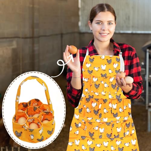 2 Pcs Egg Collecting Apron Chicken Gathering Basket with 7 Pouches Fresh Egg Holding Apron with 11 Pockets - color: Yellow Type 02