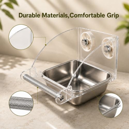 Bird Feeder for Cage - Stainless Steel Anti-Slip Bird Food Bowls, Spill-Proof Parakeet Feeder for Cockatiels, Lovebirds, Budgies, Small Birds
