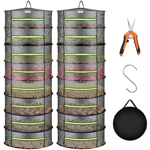 VIVOSUN 2-Pack 8-Layer Mesh Drying Rack Hanging Design with Green Zippers for Dehydrating, Indoor and Outdoor (Pruning Shears Included) - size: 8 Layer, style: 2 Pack
