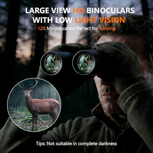 12x42 HD Binoculars for Adults, BAK4 Prism Waterproof Lightweight Binoculars with Low Light Vision for Bird Watching, Hunting, Hiking, Travel, Cruise - size: 12X42