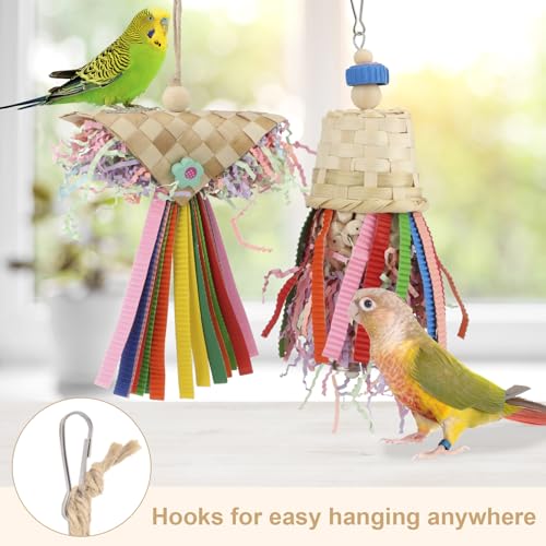 Wontee Bird Colorful Shredding Crinkles Foraging Toys Natural Sola Ball for Parrots Cockatiels Conures Budgies Senegal (Shredder Toys (2 Pack))