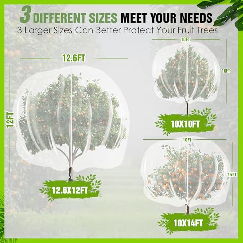 10 X 10FT Large Fruit Tree Netting, Tree Nets for Fruit Trees with Zipper and Drawstring, Insect Netting Barrier for Garden Blueberry Bushes Cherry Peach Apple Protection from Squirrels Birds Pests - size: 10FT x 10FT