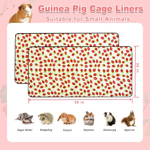 2 Pack Guinea Pig Cage Liners, 36"x 36" Washable Waterproof Bedding for Rabbit, Bunny, Hamster & Small Animals, Reusable Super Absorbent Pee Pads for C&C Cage, Strawberry Print - size: 36x36 inch 2pack