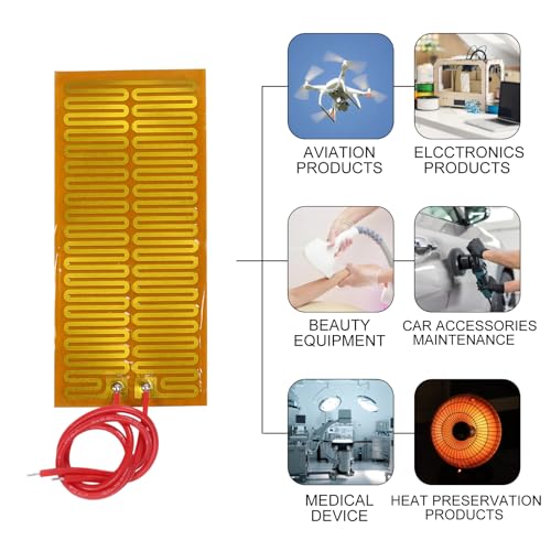 6pcs 45mmx100mm Film Heater Plate Adhesive Pad, PI Heating Elements Film 24V 30W Strip Heater Adhesive Polyimide Heater Plate - size: 45mmx100mm