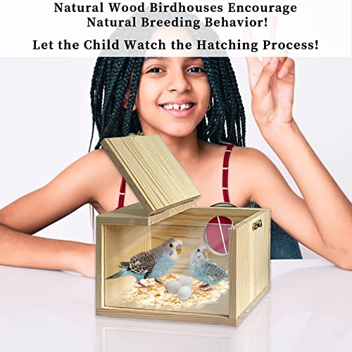 Transparent Parakeet Nesting Box,Wooden Parrot Nest Breeding Box with Perch Natural Bird House for Cage Suitable for Lovebirds Cockatiels Canaries - size: Small