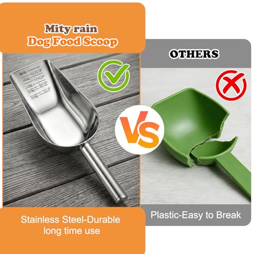 Dog Food Scoop Stainless Steel with Long Handle, Precise Measuring Cups | 1.5, 1 1/4, 1, 3/4, 1/2 Cup, Pet Scoop for Cats, Rabbits, Animals, Metal Spoon for Dog Food Storage (2CUP) - size: 2CUP