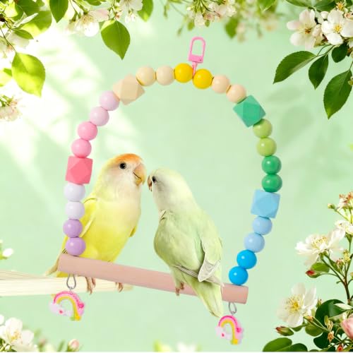 Birds Swing Parrot Hanging Toy Wooden Perch Bird Chew Toys for Love Birds，Parakeet，Cockatiel, Mynah, Budgerigar(Macaroon, Medium) - color: Macaroon