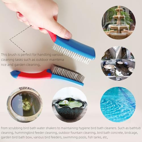 2 Pcs Bird Bath Hard Wire Brushes，Iron Out Rust Stain Remover，Bathtub Cleaning Brush，Hummingbird Feeder Cleaning Brushes，Outdoors Fountain Cleaner Safe for Birds，Bird Cage，Concrete，Birdbaths，Bow - style: Hard Wire Brush