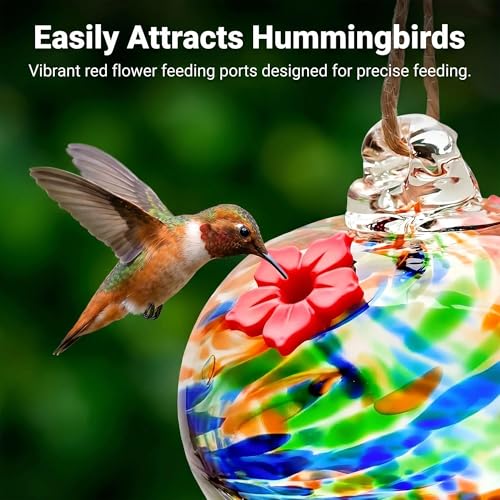 3in Glass Hummingbird Feeder Hanging Feeder with 2 Feeding Port for Outside - color: F