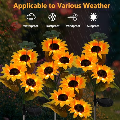 2 Pack Bee Watering Station, Butterfly Bird Water Feeder, 2-In-1 Flower Design Bee Bath Bowl with Glass Marble for Outdoor Decor & Sunflower Solar Lights Outdoor Waterproof, Flower Solar Garden Lights