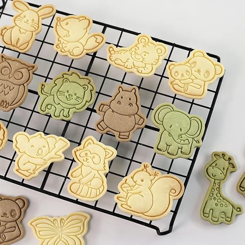 Woodland Animal Cookie Cutters 8 Pcs Deer Fox Squirrel Owl Cookie Molds | 3D Embossing Bear Rabbit Peacock Cookie Stamps, Great for Family Handmade Baking - color: Animal B