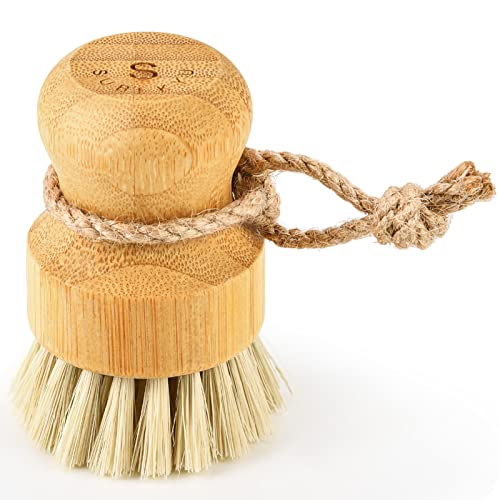 SUBEKYU Bamboo Dish Scrub Brush,Vegetable Brush,Produce Brush,1 Pack | Natural Sisal Bristles,Kitchen Wooden Cleaning Scrubbers - color: Sisal Brush, 1p