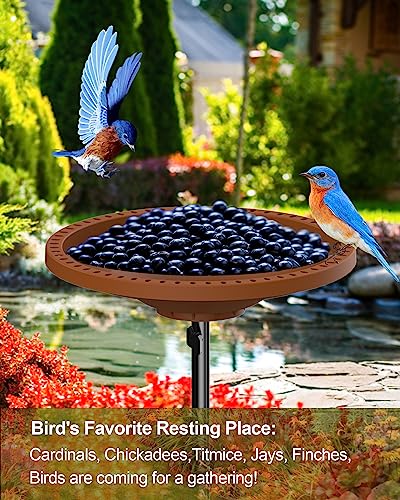 Bird Baths for Outdoors Heavy Duty, 38.5 in Detachable Birdbaths for The Garden Clearance, Bird Bath Bowl Spa & Birdfeeder with Metal Stake Stand for Outdoors Garden, Circle Style (Brown) - color: Brown
