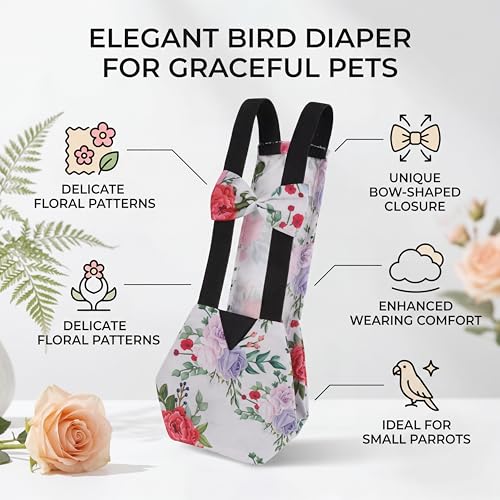 Pet Chicken Diapers,Chicken Goose Duck Loose Tight Belt Diapers Poop Pocket Diapers Peony Flower Pattern for Poultry Pet Used(L) - size: L