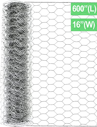 TOYPOPOR Chicken Wire 16'' x 600''(40cm x 15m), Outdoor Anti-Rust Hexagonal Galvanized Chicken Wire Mesh Fencing to Protect Gardening Plants Vegetables Flowers Fruits From Dogs Rabbits Squirrels, 49ft - size: 16 in x 49 ft (100 Ties)