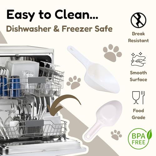 Dog Food Scoop 1 Cup, One Cup Measuring Cup, Food Grade Melamine Pet Food Measuring Scoop with 1/2 & 1/4 Cup Markings, Long Handle Food Scoop For Cat, Brid, Rabbit, Sturdy & Dishwasher Safe(White) - color: White