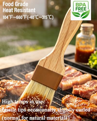 Natural Boar Bristle Pastry & Basting Brush - Non-Shedding, Food-Grade & Heat-Resistant Kitchen Tool for Cooking, Baking, Butter, Egg Wash, Oil, Sauce, Marinade & Cleaning Coffee Grinders - 1.5 Inch