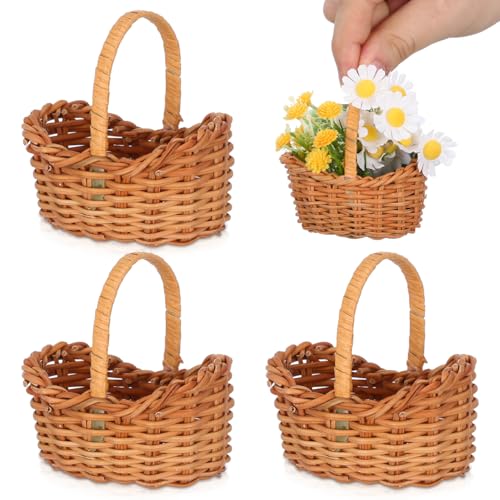 Totority Mini Rattan Basket Set of 4, Handwoven Baskets for Crafts | Set of 4 Light Brown Rattan Mini Baskets with Handwoven Design for Crafts, Dollhouse Scenes, Weddings and Rustic Decorations
