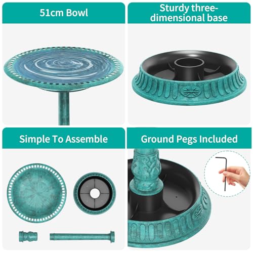 AISITIN 28 Inch Bird Bath with 3.5W Solar Fountain for Outside, Green | Polyresin Pedestal Bird Baths for Outdoor Garden Courtyard Decoration, Weather-Resistant Birdbaths with 20" Bowl & 8 Nozzles - color: Green