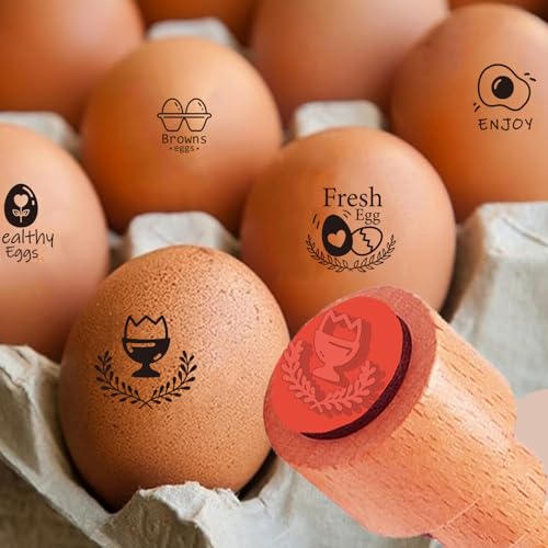 AHANDMAKER 5 Styles Fresh Egg Stamp Mini Whisk Poached Eggs Pattern Stamp Wooden Egg Stamps Decorative Label Stamps for Egg Famers and Owners, Farm Supplies Card Making Planner Decal(No Ink Include) - style: Egg