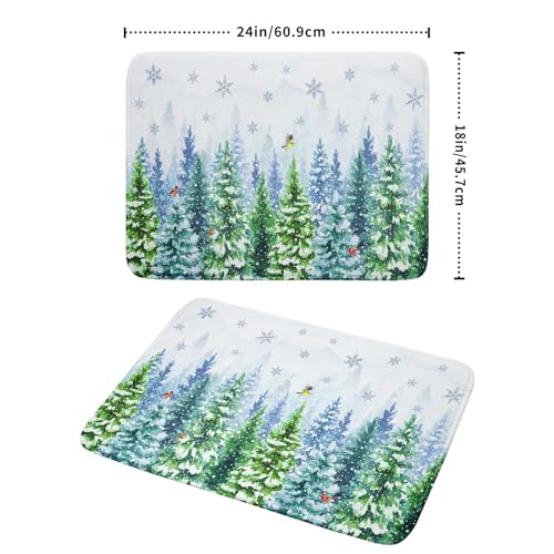 Winter Forest Dish Drying Mats - Snowflake Birds Dish Drainer Mat 18x24 Welcome Christmas Dish Draining Mat Watercolor Wildlife Tree Drying Pad for Kitchen Counter Sink - color: Winter Forest Bird, size: 24" x 18"