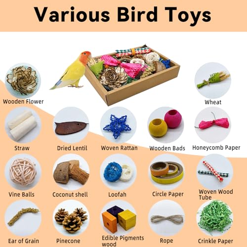 Bird Foraging Toys Parrot Chew Shredding Toys Parakeet Cage Accessories | Colorful,Box Packaging,Cockatiel Toys,for Parakeets Cockatiels Conures Lovebirds,Helps Reduce Stress & Cage Boredom - color: Colorful