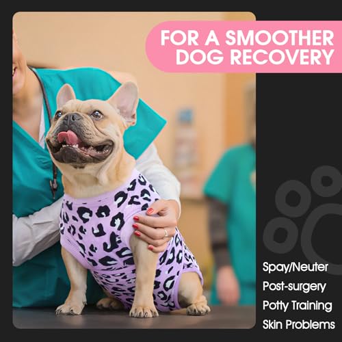Dog Recovery Suit, Soft Surgical Suit for Dogs Onesie for Surgery | Cone Alternative after Surgery, Abdominal Wound Protector, Anti Lick Suit, Dog Onesie for Surgery Female Purple Leopard XS - color: Purple Leopard, size: Xs(back:8.3-11.4in,wt:4-7lbs)