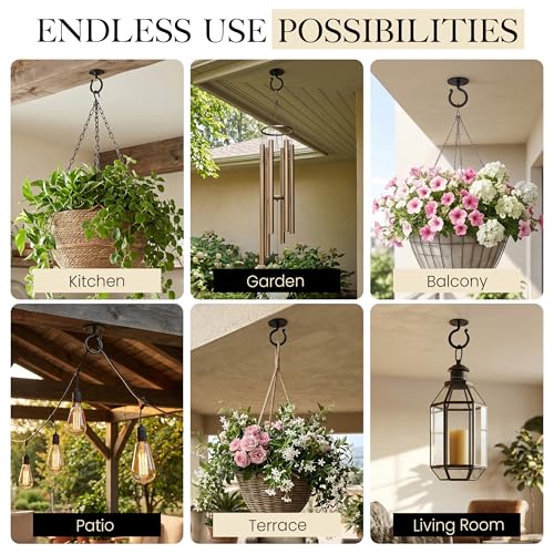 Plant Hangers Outdoor or Indoor Heavy Duty Wall Bracket Hooks | Wrought Iron Metal Hanger Indoor Hook for Hanging Plants Baskets Lanterns Bird Feeders - 2 Pack (Black Ceiling Hooks 3.1") - size: 3.1 Inch, style: Ceiling Hooks