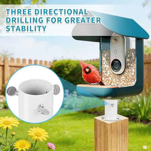 Metal Fence Pole Mount Adapter for Smart Bird Feeder Durable, Weather-Proof Post Mount Base Bird-Feeder with 6 Screws Easy Installation