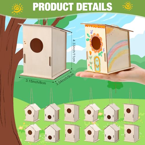 DoubleFill 24 Pcs Bulk Wooden Bird Houses Kits for Kids Mini Bird House for Craft DIY Unfinished Wood Birdhouse to Paint, Build for Children Wooden Arts Classroom Activity, 3 Styles