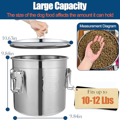 12Lbs 304 Stainless Steel Dog Food Storage Containers with Airtight Lid | Large Airtight Pet Food Storage Container Food Bin for Dogs, Cats & Birds Seed, Keep Fresh