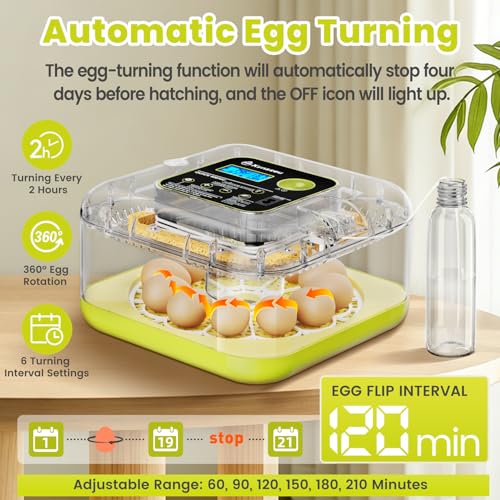 Egg Incubators for Hatching Eggs, 12 Egg Incubator with Automatic Egg Turning and Humidity Control, Incubator for Chicken/Quail/Duck Eggs with Temperature Control/LED Egg Candler, 360 Degree View