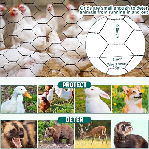 GlikCeil 24 in X 100 ft Chicken Wire Fencing Mesh, Metal Floral Chicken Wire for Floral Arrangements, 0.6 Inch Hexagonal Galvanized Poultry Netting for Garden, Coop Barrier, Duck Rabbit Cage(Black) - color: Black, size: 24 in X 100 ft