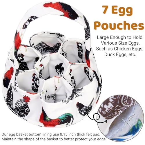Noamus 2 Pack Eggs Collecting Bags, Mini Canvas Eggs Gathering Basket with 7 Pouches, Easter Egg Collector for Chicken Hen Duck Goose Housewife Garden Transporting Storage(2 Styles)